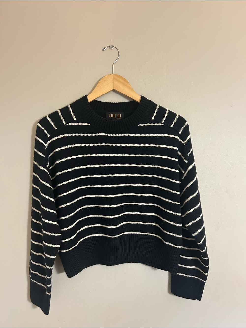 TRU TRU Black & White Striped Crewneck Sweater
